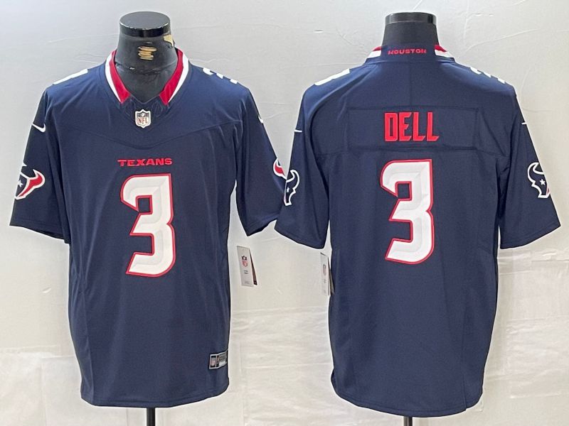 Men Houston Texans #3 Dell Blue Three generations 2025 Nike Limited NFL Jersey style 2